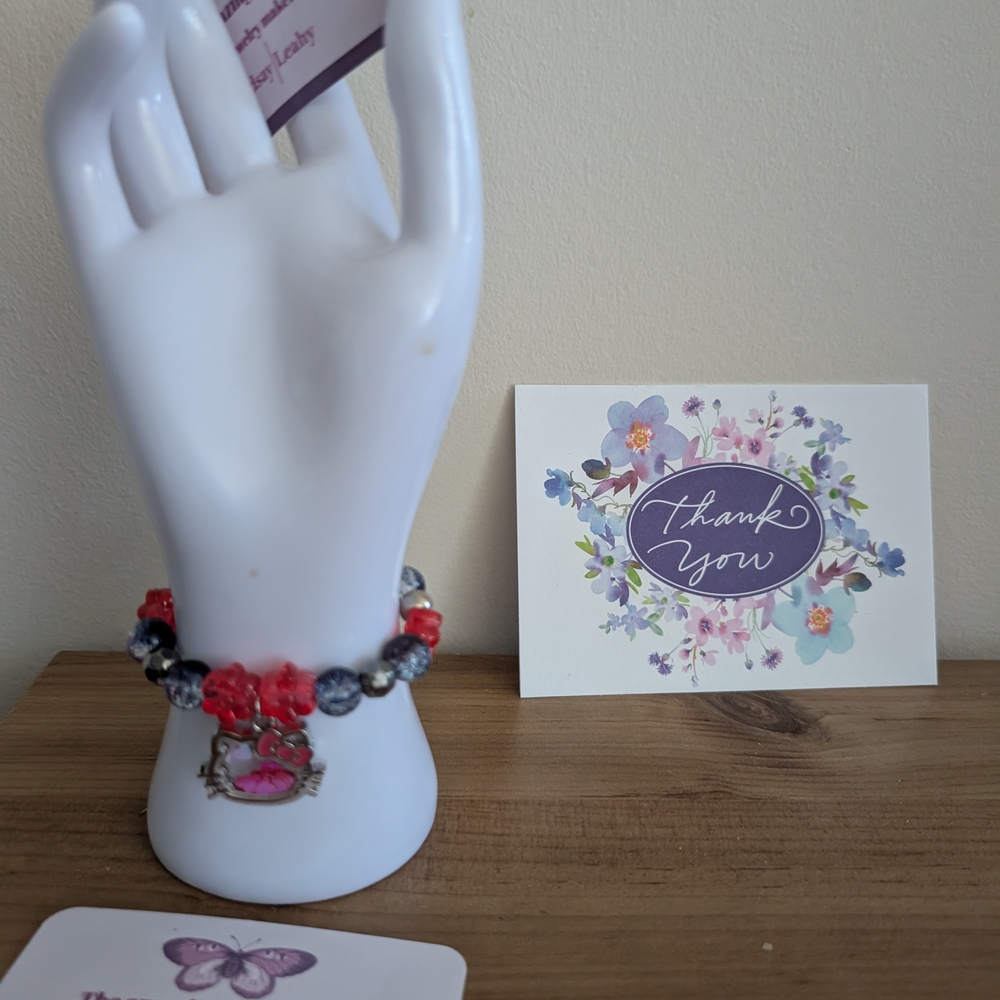 Floral Charm Bracelet - Red and Gray